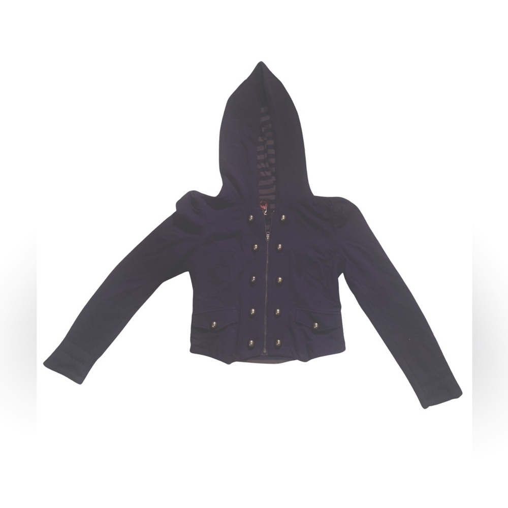 Forever 21 Navy Blue Military Cropped Zip Hoodie M